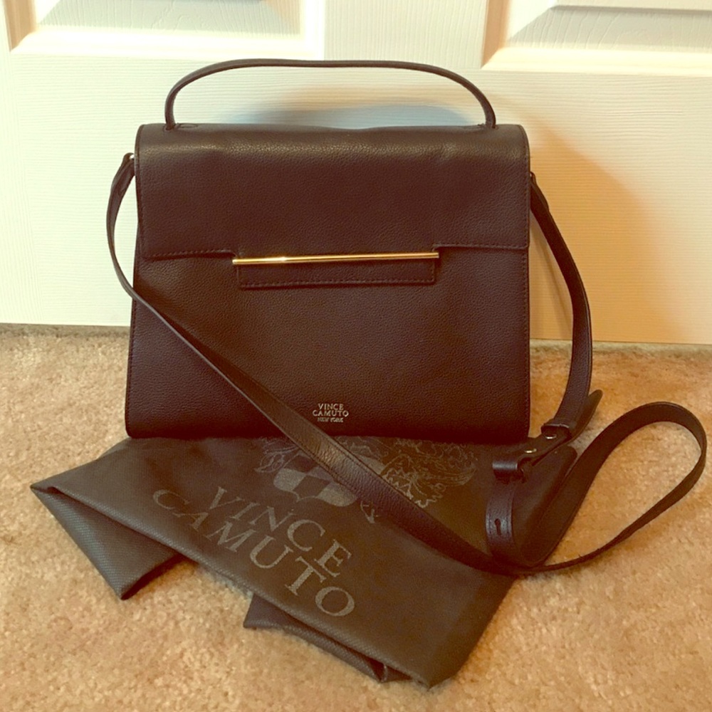 NWOT Black leather Vinca Camuto handbag & Dustbag.